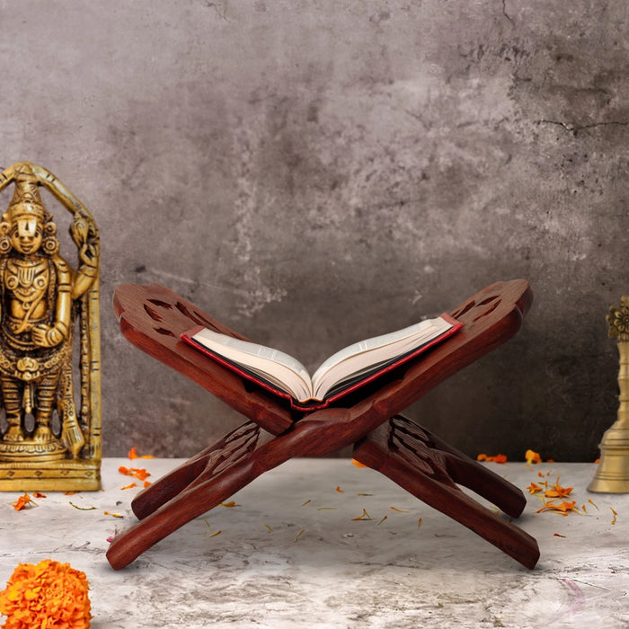 Wood Rehal - 5 x 10 Inches | Angoori Design Holy Book Stand for Reading Purpose