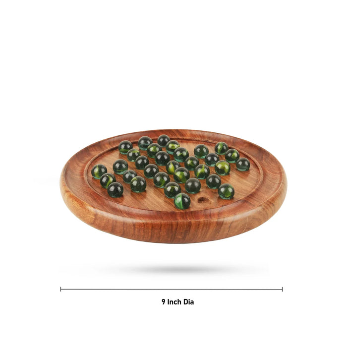 Solitaire Board - 1 x 9 Inches | Wooden Box with Glass Marbles/ Brainvita Board Game for Kids