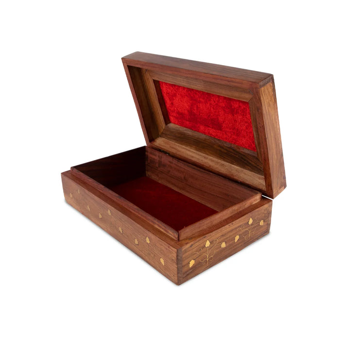 Jewel Box - 3 x 10 Inches | Jali Work Wooden Box/ Elephant Inlaid Design Storage Box for Home