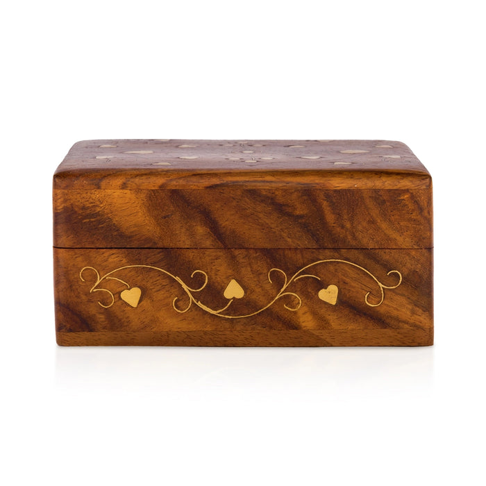 Jewel Box - 2 x 4 Inches | Storage Box/ Brass Inlaid Design Box/ Wooden Container for Women