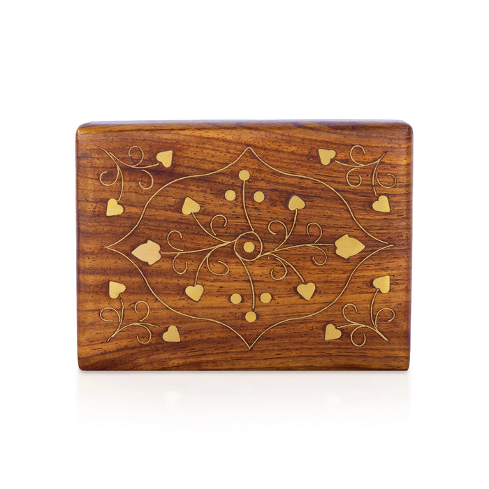 Jewel Box - 2 x 4 Inches | Storage Box/ Brass Inlaid Design Box/ Wooden Container for Women