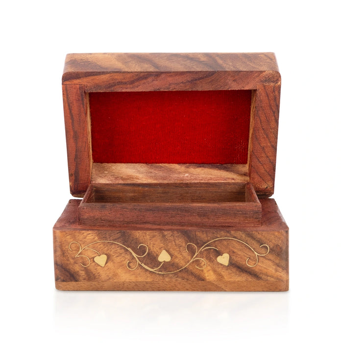 Jewel Box - 2 x 4 Inches | Storage Box/ Brass Inlaid Design Box/ Wooden Container for Women