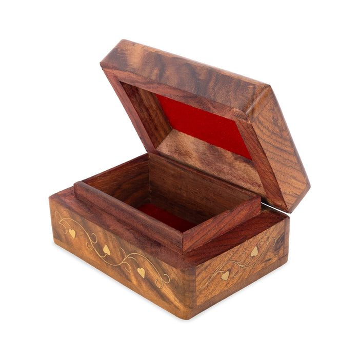 Jewel Box - 2 x 4 Inches | Storage Box/ Brass Inlaid Design Box/ Wooden Container for Women
