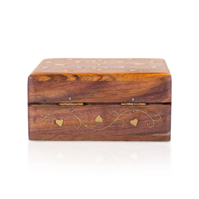 Jewel Box - 2 x 4 Inches | Storage Box/ Brass Inlaid Design Box/ Wooden Container for Women