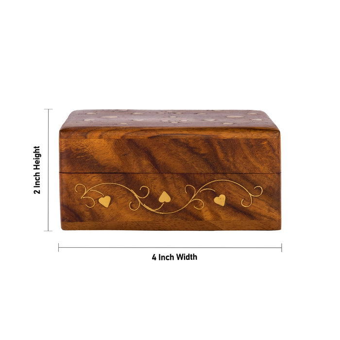 Jewel Box - 2 x 4 Inches | Storage Box/ Brass Inlaid Design Box/ Wooden Container for Women