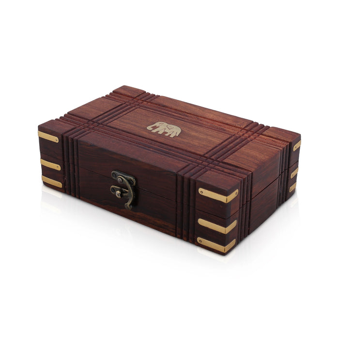 Box Cutter work with lock - 5 x 8 Inches | Elephant Inlaid Design Storage Box/ Wooden Jewel Box