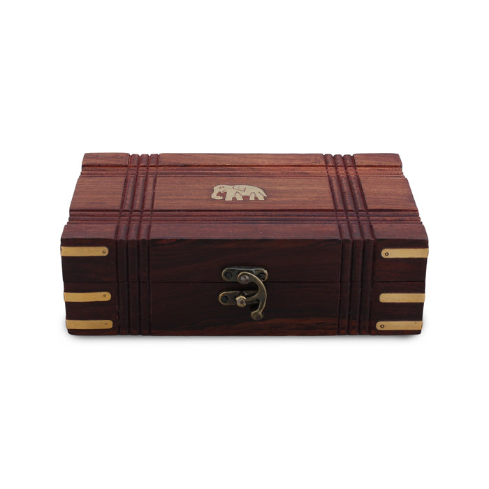 Box Cutter work with lock - 5 x 8 Inches | Elephant Inlaid Design Storage Box/ Wooden Jewel Box