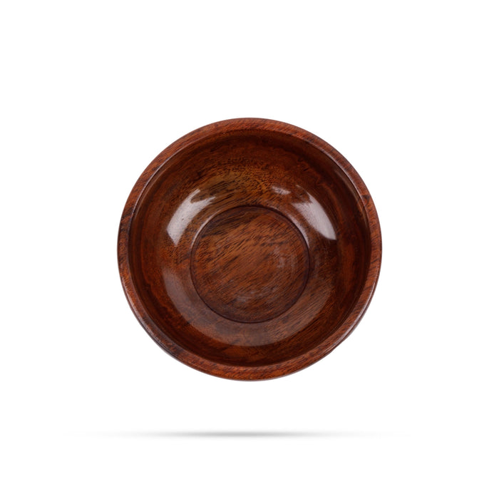 Wooden Bowl With Base - 3 x 4 Inches | Flower Design Engraved Pooja Bowl/ Wooden Cup for Home