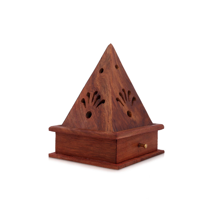 Dhoop Box with Drawer | Wooden Sambrani Holder/ Temple Shape Loban Holder