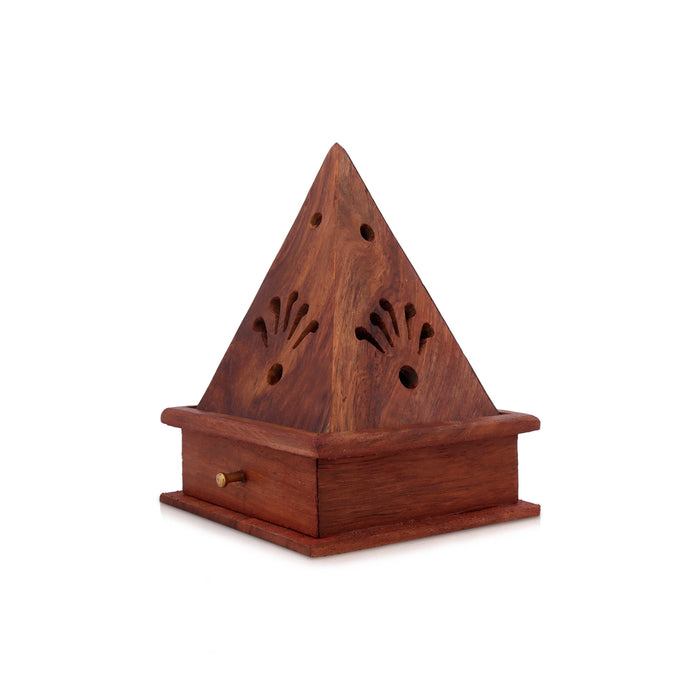 Dhoop Box with Drawer | Wooden Sambrani Holder/ Temple Shape Loban Holder
