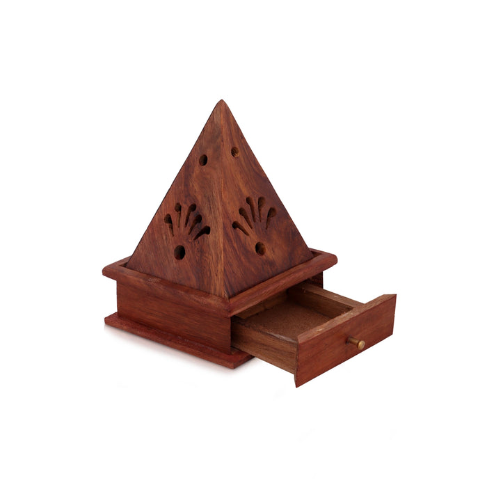 Dhoop Box with Drawer | Wooden Sambrani Holder/ Temple Shape Loban Holder