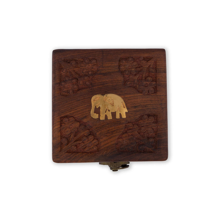 Jewel Box - 4 X 4 Inches | Wooden Box/ Elephant Inlaid Design Storage Box For Jewelry & Home