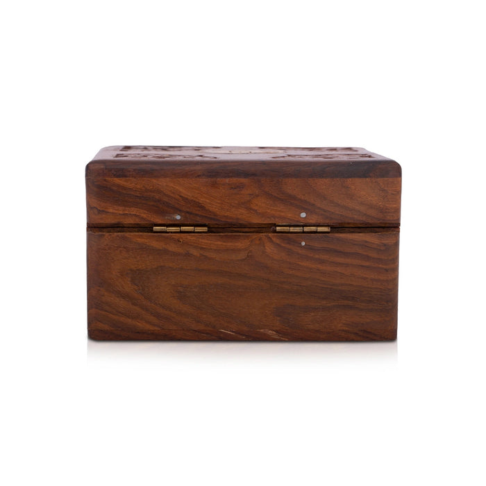 Jewel Box - 4 X 4 Inches | Wooden Box/ Elephant Inlaid Design Storage Box For Jewelry & Home