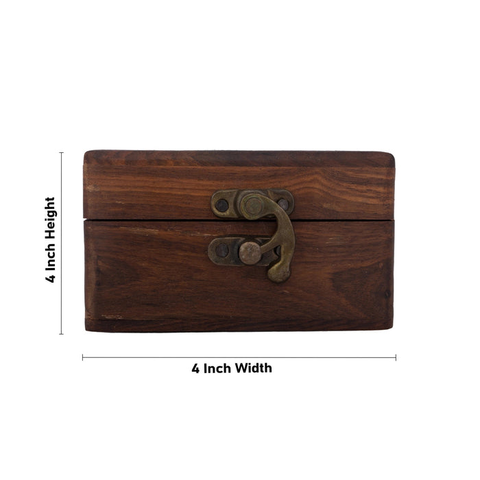Jewel Box - 4 X 4 Inches | Wooden Box/ Elephant Inlaid Design Storage Box For Jewelry & Home