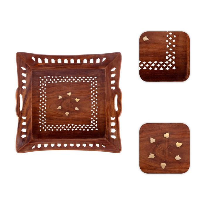 Fruit Tray - 1.5 x 12 Inches | Jali work Design Table Tray/ Serving Tray/ Wooden Tray for Home