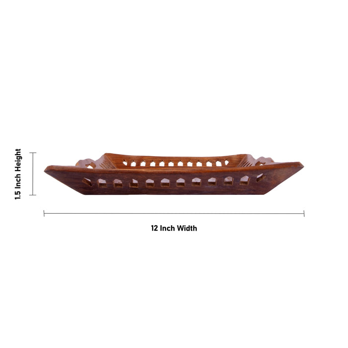 Fruit Tray - 1.5 x 12 Inches | Jali work Design Table Tray/ Serving Tray/ Wooden Tray for Home