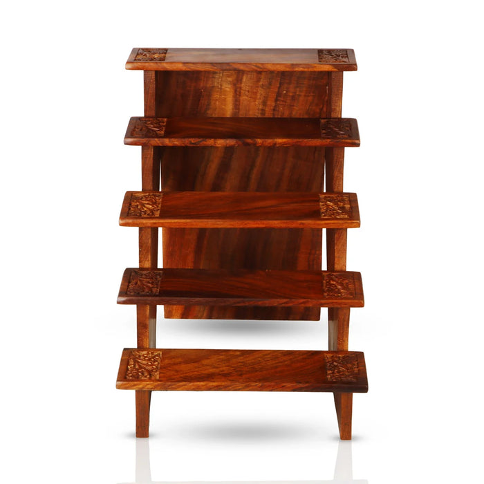 5 Steps Golu Padi - 11.5 x 8.5 Inches | Wooden Golu Stand for Navratri