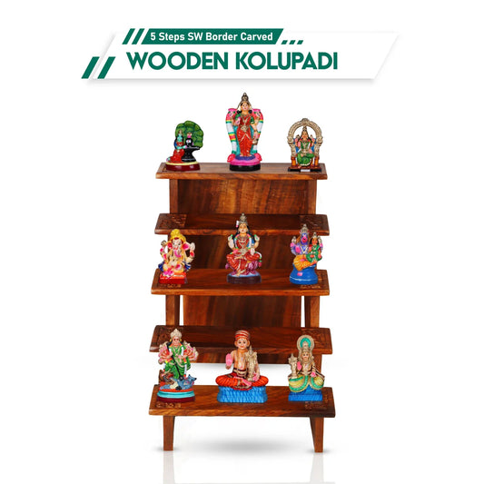 5 Steps Golu Padi - 11.5 x 8.5 Inches | Wooden Golu Stand for Navratri