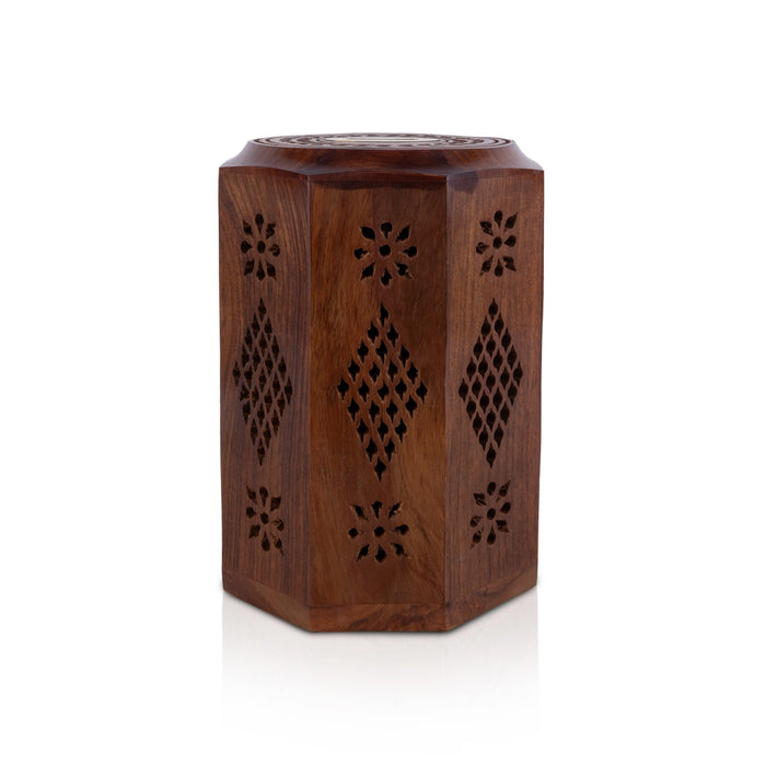 Coin Box - 7 x 4.5 Inches | Octagon Shape Money Box/ Wooden Jali work design Cash Box / Undiyal