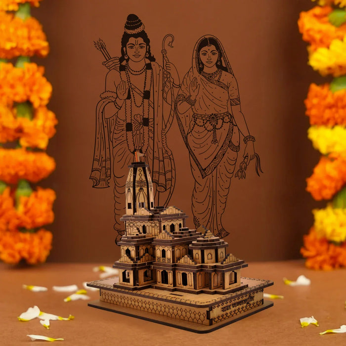 Ayodhya Ram Temple - 6 x 3.5 Inches | Wooden Mandir/ Ayodhya Ram Mandir for Home Decor