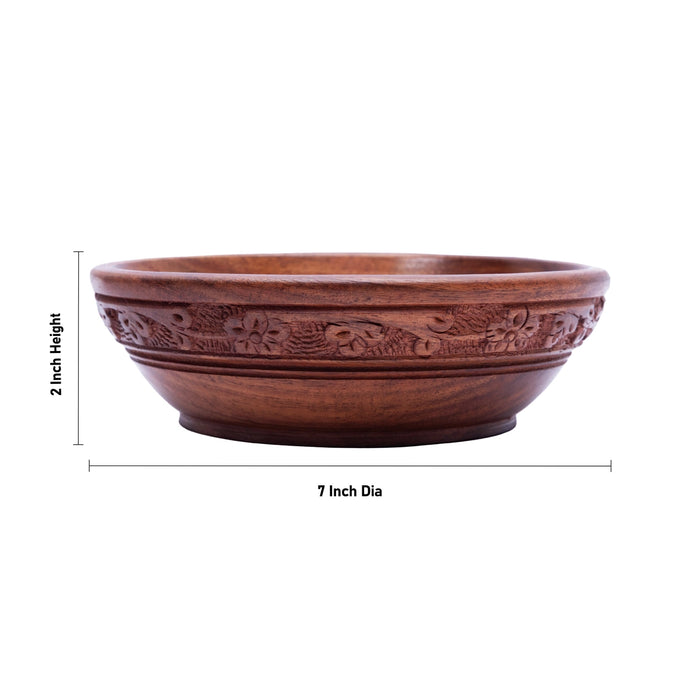 Wooden Bowl - 2 x 7 Inches | Serving Bowl/ Cup/ Salad Bowl/ Fruit Bowl for Home