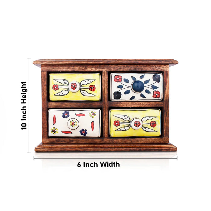 Almirah with 4 Drawer - 10 x 6 Inches | Mini Wooden Box/ Storage Box for Home