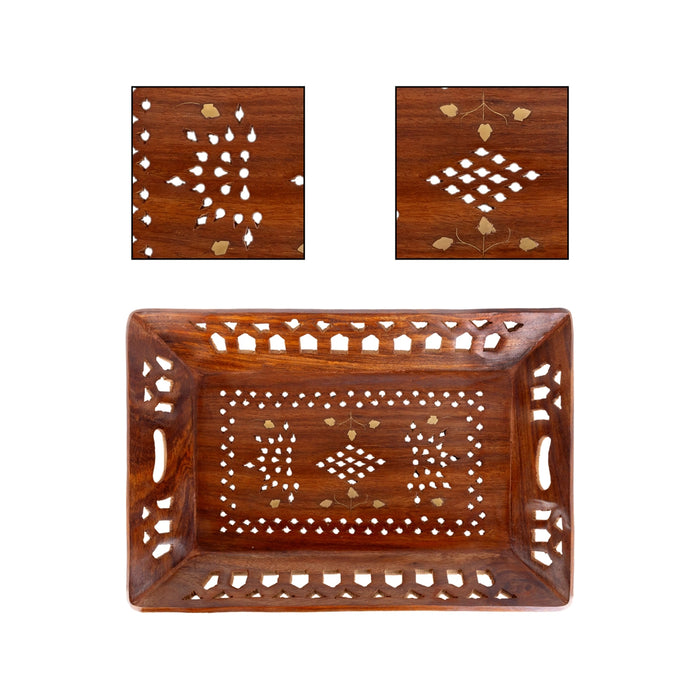Fruit Tray - 1.5 x 12.5 Inches | Jali work Design Serving plate / Wooden Tray for Home