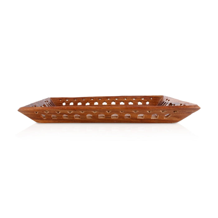 Fruit Tray - 1.75 x 15 Inches | Jali work Design Wooden Tray/ Serving Plate for Home Decor