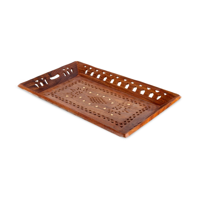Fruit Tray - 1.75 x 15 Inches | Jali work Design Wooden Tray/ Serving Plate for Home Decor