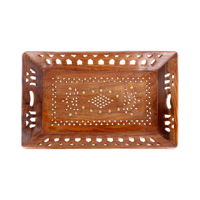 Fruit Tray - 1.75 x 15 Inches | Jali work Design Wooden Tray/ Serving Plate for Home Decor