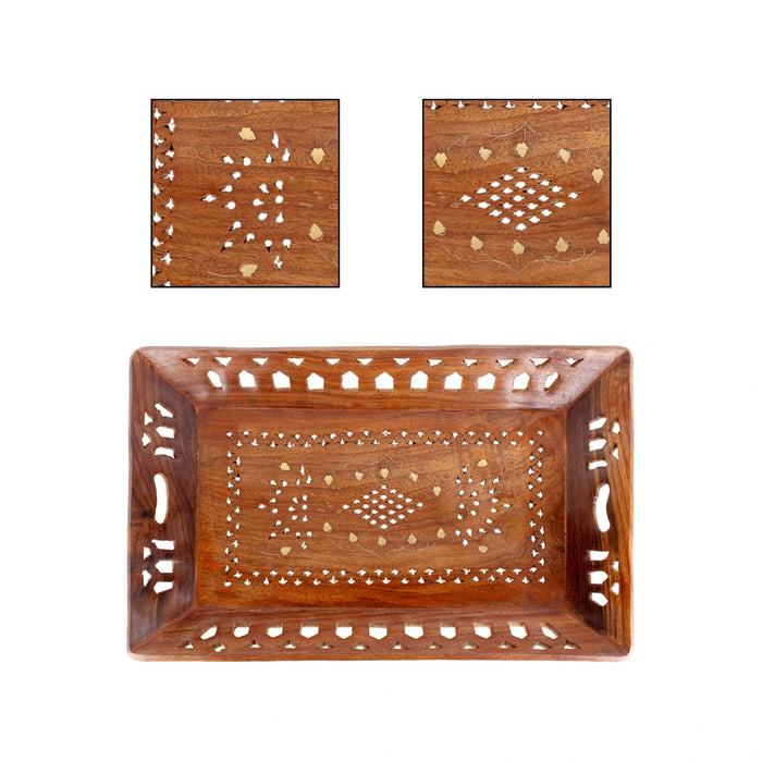 Fruit Tray - 1.75 x 15 Inches | Jali work Design Wooden Tray/ Serving Plate for Home Decor