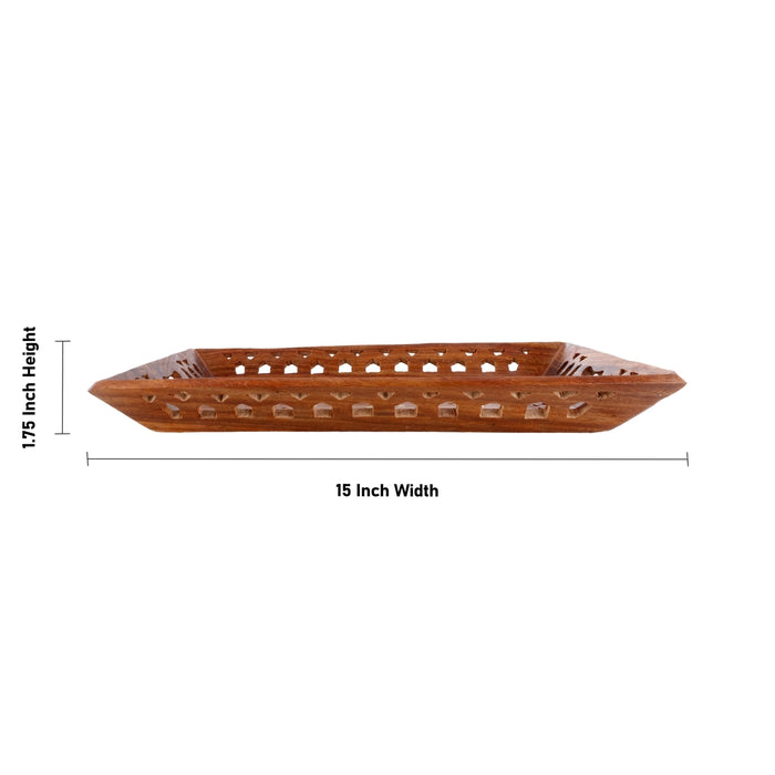 Fruit Tray - 1.75 x 15 Inches | Jali work Design Wooden Tray/ Serving Plate for Home Decor