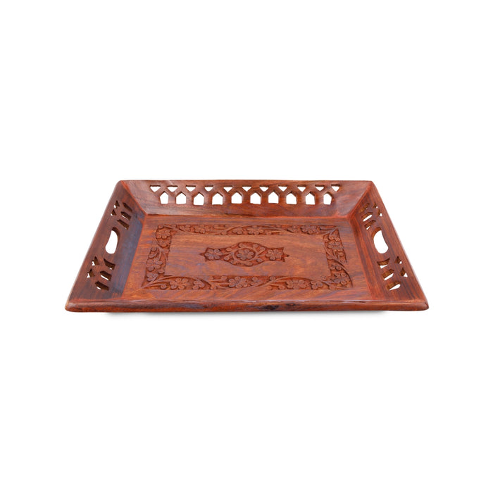 Wooden Tray - 1.5 x 13 x 9 Inches | Engraved Flower Design Decorative Plate/Kitchen Tray/Serving Tray for Home