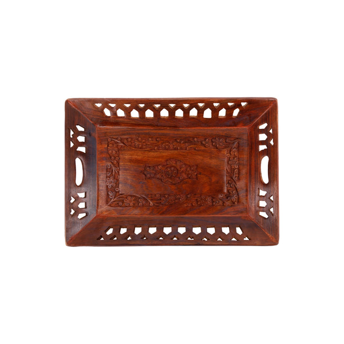Wooden Tray - 1.5 x 13 x 9 Inches | Engraved Flower Design Decorative Plate/Kitchen Tray/Serving Tray for Home