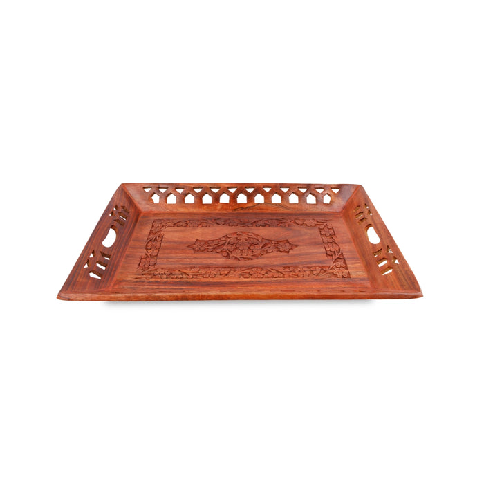 Wooden Tray - 1.5 x 15 x 10 Inches | Hand Carved Kitchen Tray/ Serving Tray for Home Decor & Gifting