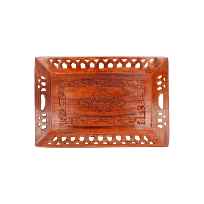 Wooden Tray - 1.5 x 15 x 10 Inches | Hand Carved Kitchen Tray/ Serving Tray for Home Decor & Gifting