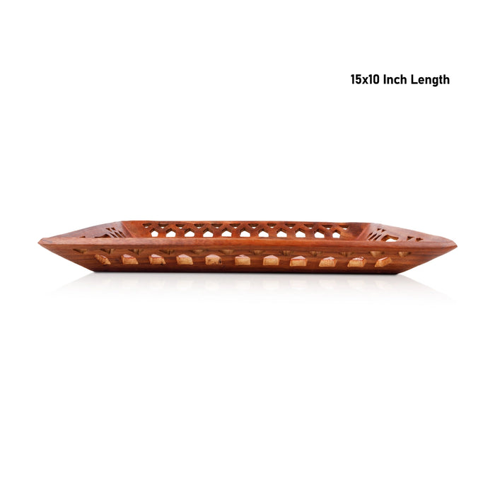 Wooden Tray - 1.5 x 15 x 10 Inches | Hand Carved Kitchen Tray/ Serving Tray for Home Decor & Gifting
