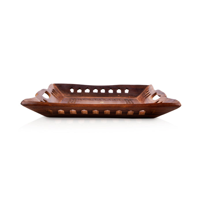 Wooden Tray - 1.5 x 10 x 10 Inches | Kitchen Tray/ Jali Design Decorative Plate/ Serving Tray for Home