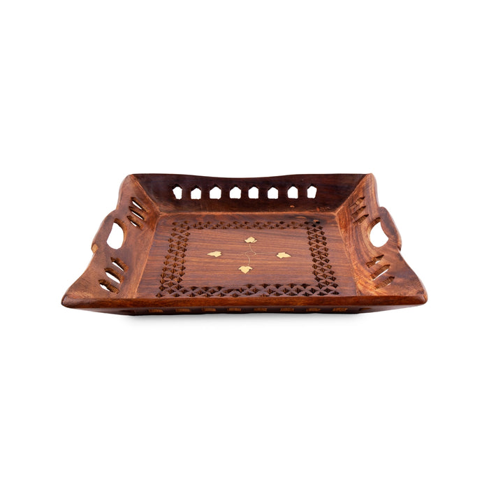 Wooden Tray - 1.5 x 10 x 10 Inches | Kitchen Tray/ Jali Design Decorative Plate/ Serving Tray for Home