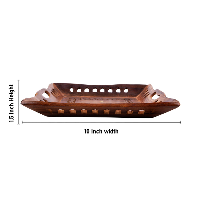 Wooden Tray - 1.5 x 10 x 10 Inches | Kitchen Tray/ Jali Design Decorative Plate/ Serving Tray for Home