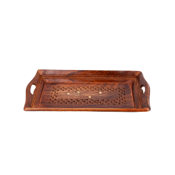 Wooden Tray With Handle - 1.5 x 12 x 6 Inches | Kitchen Tray/ Jali Design Serving Tray for Home