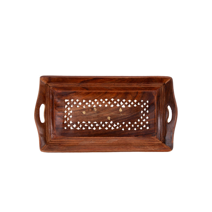 Wooden Tray With Handle - 1.5 x 12 x 6 Inches | Kitchen Tray/ Jali Design Serving Tray for Home