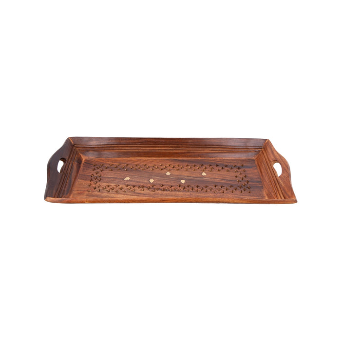 Wooden Tray With Handle - 1.5 x 14 x 6 Inches | Kitchen Tray/ Jali Design Serving Tray for Home