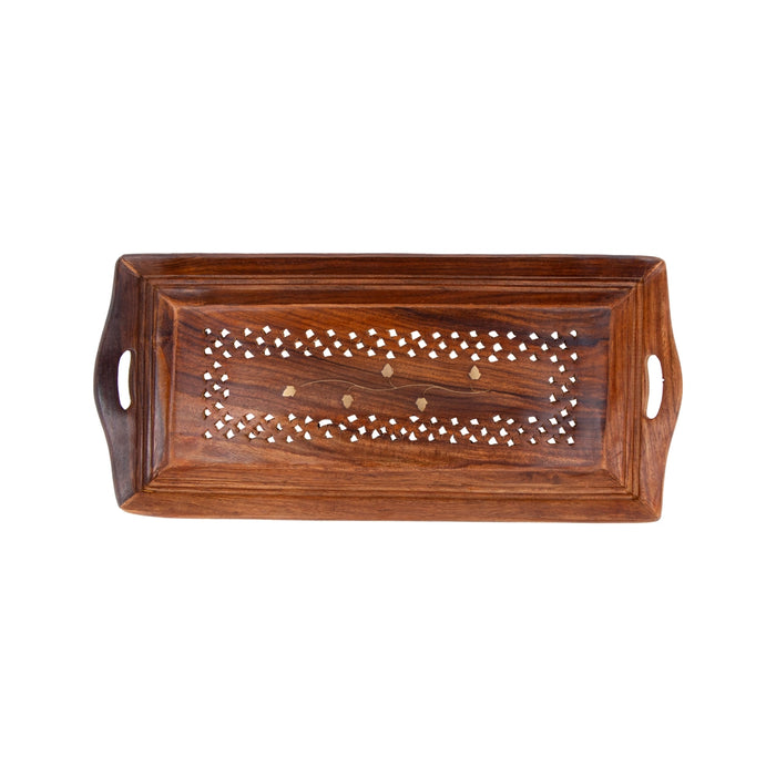 Wooden Tray With Handle - 1.5 x 14 x 6 Inches | Kitchen Tray/ Jali Design Serving Tray for Home