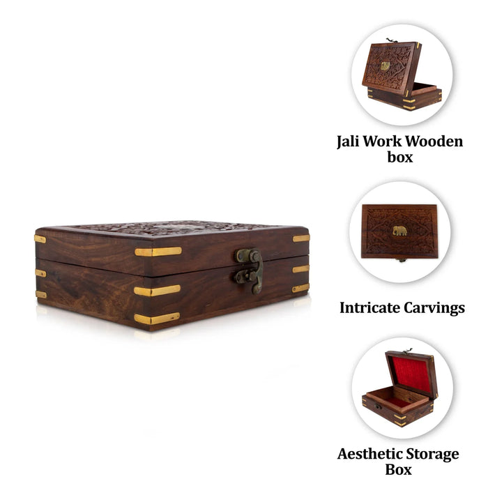 Jewellery Box - 2.5 x 7 x 5 Inches | Brass Design Jewellery Organizer/ Jewelry Box for Women