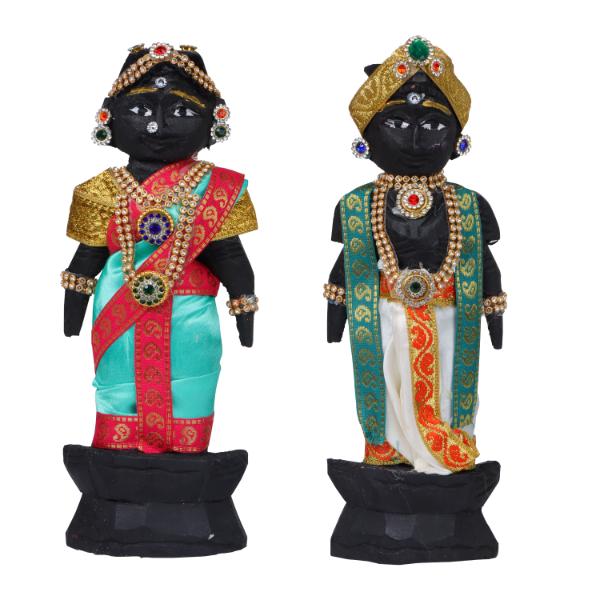 Wood Marapachi Bommai With Alankaram- 8 Inch | Giri Golu Doll/ Pair/ Gifts/ Navratri Bommai