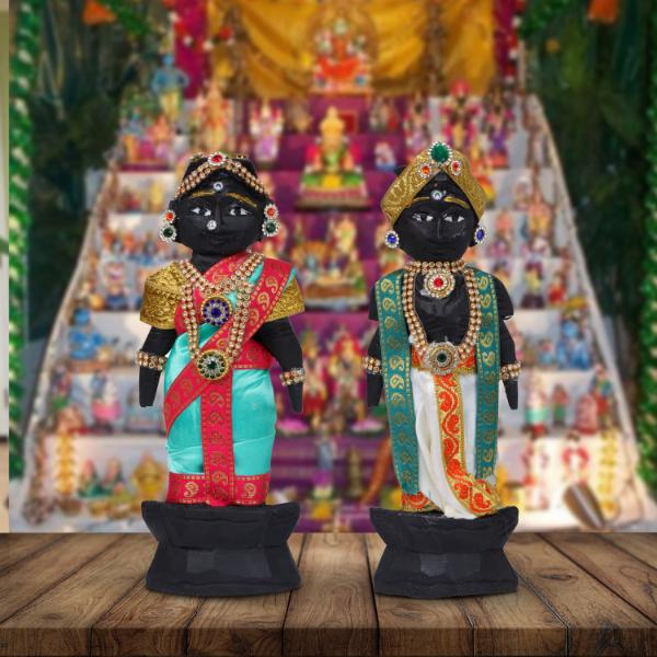 Wood Marapachi Bommai With Alankaram- 8 Inch | Giri Golu Doll/ Pair/ Gifts/ Navratri Bommai