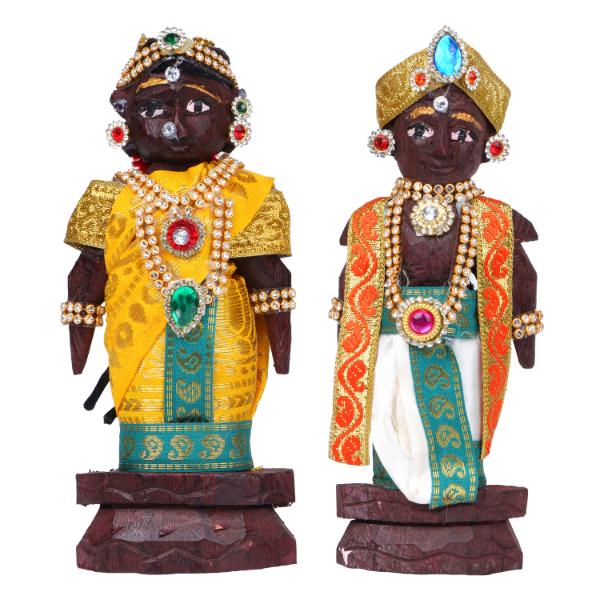 Decorative Marapachi Bommai Pair - 6 X 3 Inches | Marapachi Doll/ Kolu Bommai/ Wood Sculpture For Golu Display