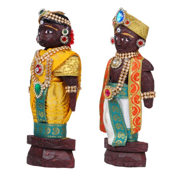 Decorative Marapachi Bommai Pair - 6 X 3 Inches | Marapachi Doll/ Kolu Bommai/ Wood Sculpture For Golu Display