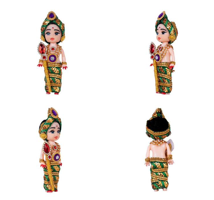 Baby Murugan Statue With Vel- 4.5 X 1.5 Inches | Multicolour Stone Murugan Silai/Plastic Kartikeya Statue For Pooja